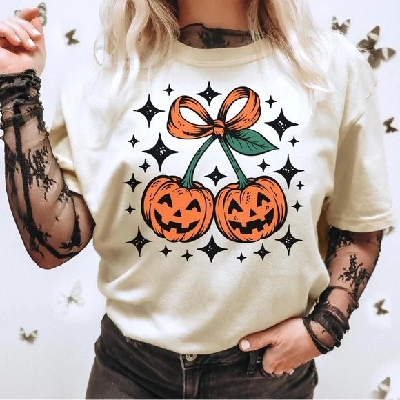 Halloween Cherries Pumpkin Shirt - Picture 1 of 7